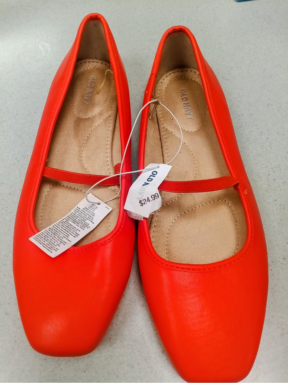 Women's Red Ballet Flats with Elastic Strap
